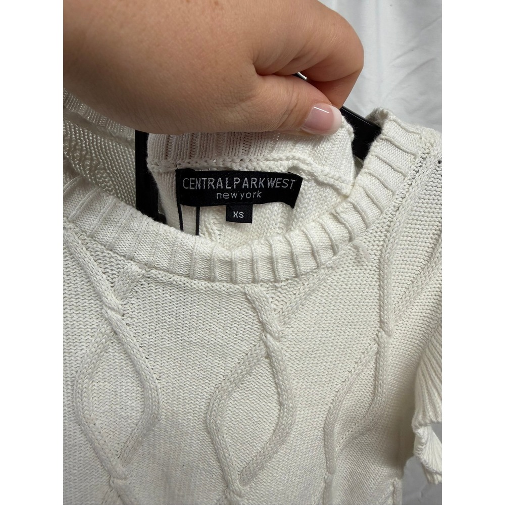 Central Park West NWT $162 Women's XS White Cable Knit Ruffle Sleeve Sweater - Picture 3 of 9